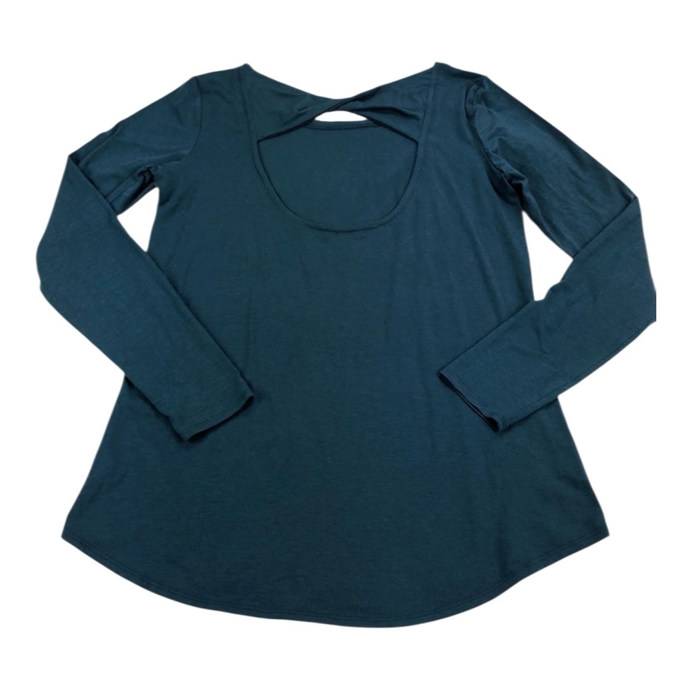 Athleta Open Back Long Sleeve Top M Green Yoga Gym Workout Athleisure - Picture 4 of 7